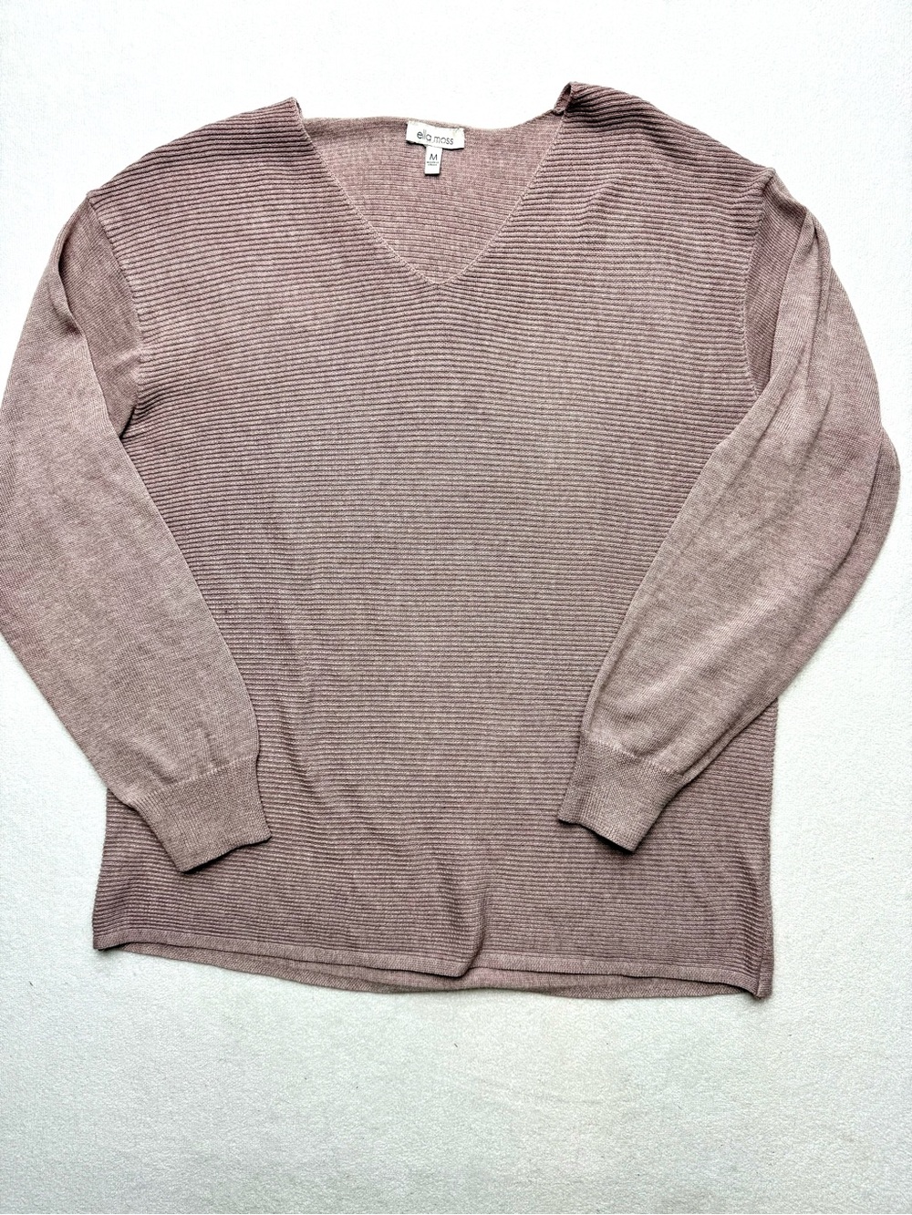 Ella Moss Women's V-Neck Ribbed Sweater - Dusty Mauve